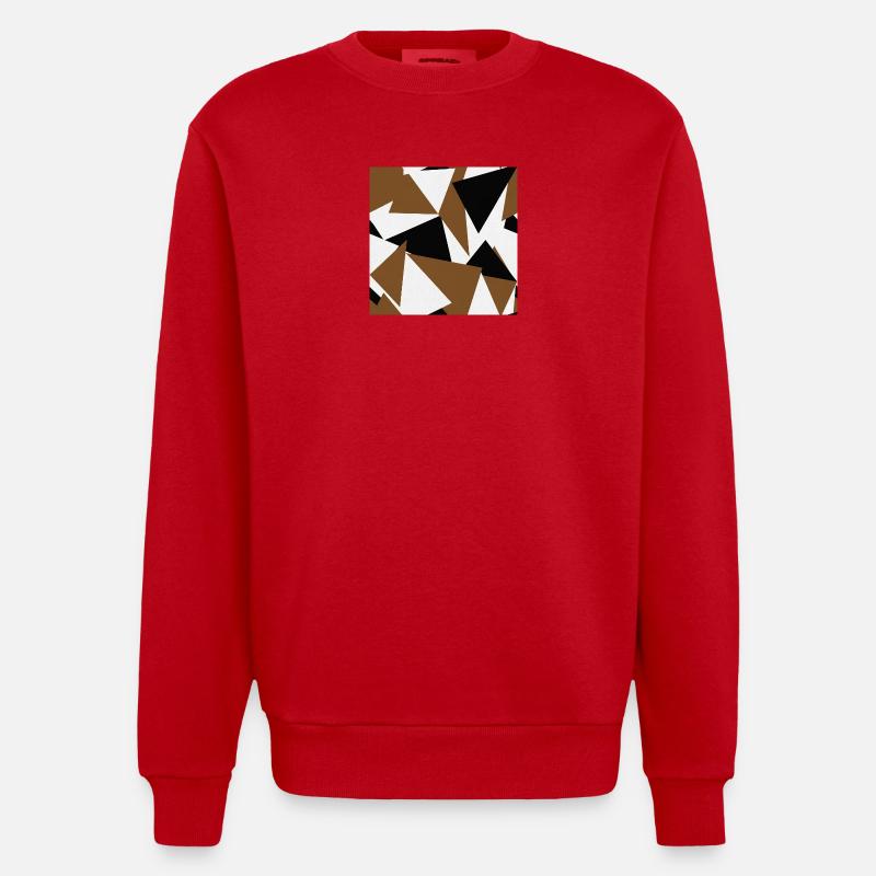 Brown Black Triangles Geometry - Heavyweight Oversized Organic Crew Neck Made in EU - red
