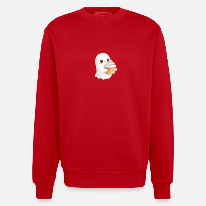 Sweet Ghost Cupcake confetti cake - Heavyweight Oversized Organic Crew Neck Made in EU - red