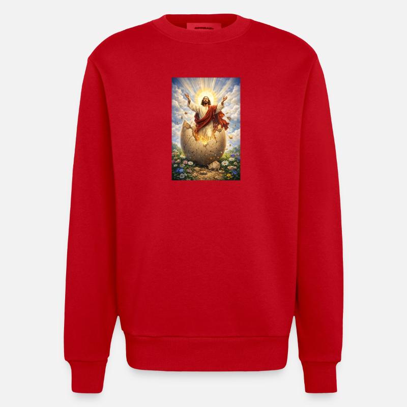 Resurrection from broken eggs - Heavyweight Oversized Organic Crew Neck Made in EU - red
