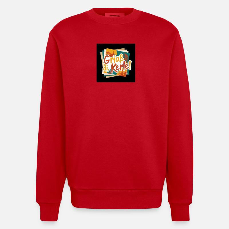 GriaB di Kerle! Bunte Städte-Collage - Heavyweight Oversized Organic Crew Neck Made in EU - Rot