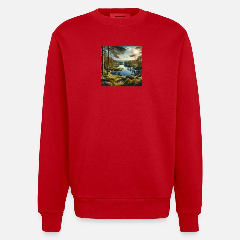 Waldsee in der Abendsonne - Heavyweight Oversized Organic Crew Neck Made in EU - Rot