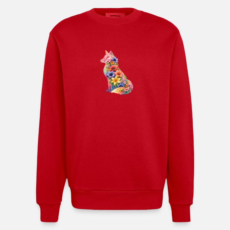 Fuchs Silhouette Blumen - Heavyweight Oversized Organic Crew Neck Made in EU - Rot