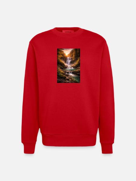 Waterfall in the evening sun - Heavyweight Oversized Organic Crew Neck Made in EU - red