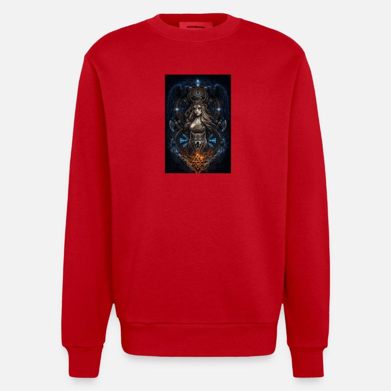 Viking Freya Hugin & Munin Wolf Runes - Sweat bio épais oversize fabriqué en UE - rouge