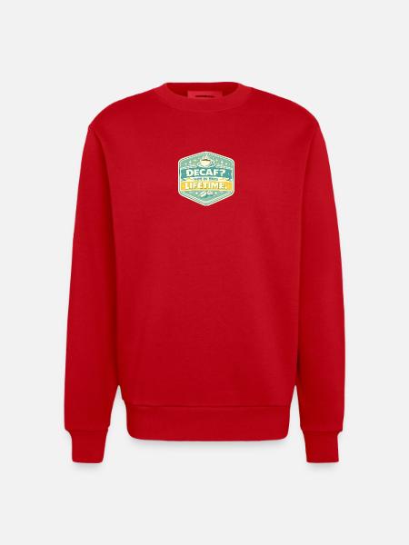 Decaf? No – Lifetime Coffee Badge - Heavyweight Oversized Organic Crew Neck Made in EU - red