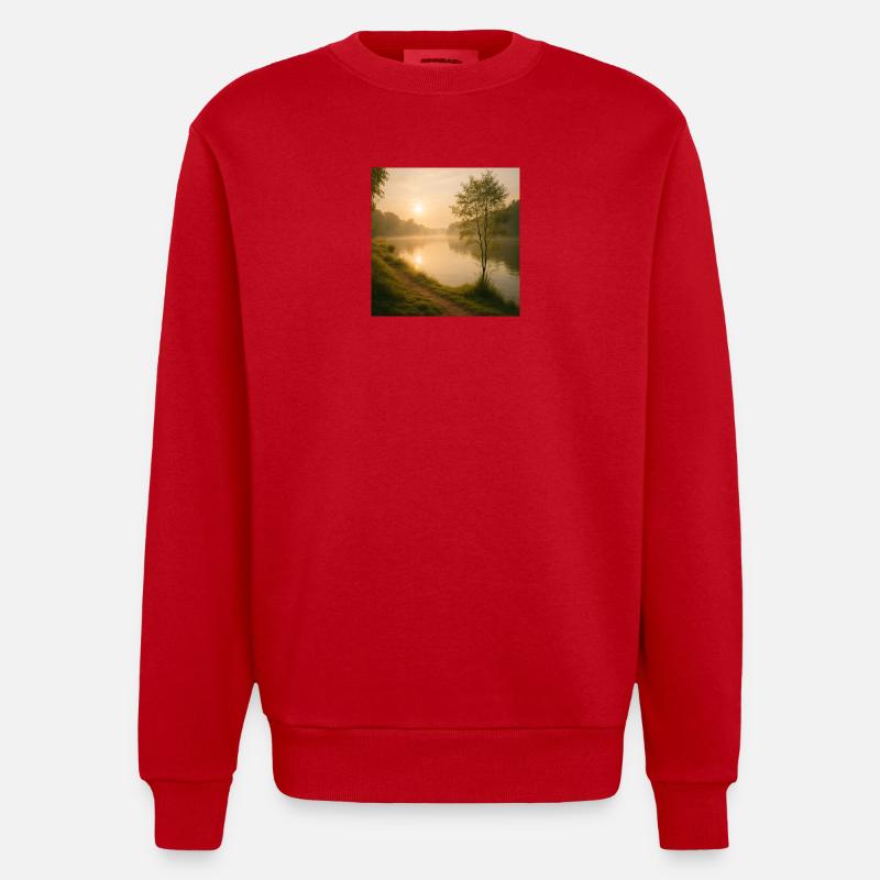 Morgengold am Flusspfad - Heavyweight Oversized Organic Crew Neck Made in EU - Rot
