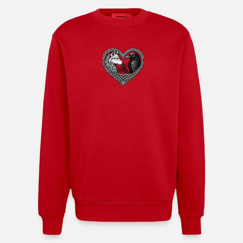 Celtic Heart: Wolf und Krähe - Heavyweight Oversized Organic Crew Neck Made in EU - Rot