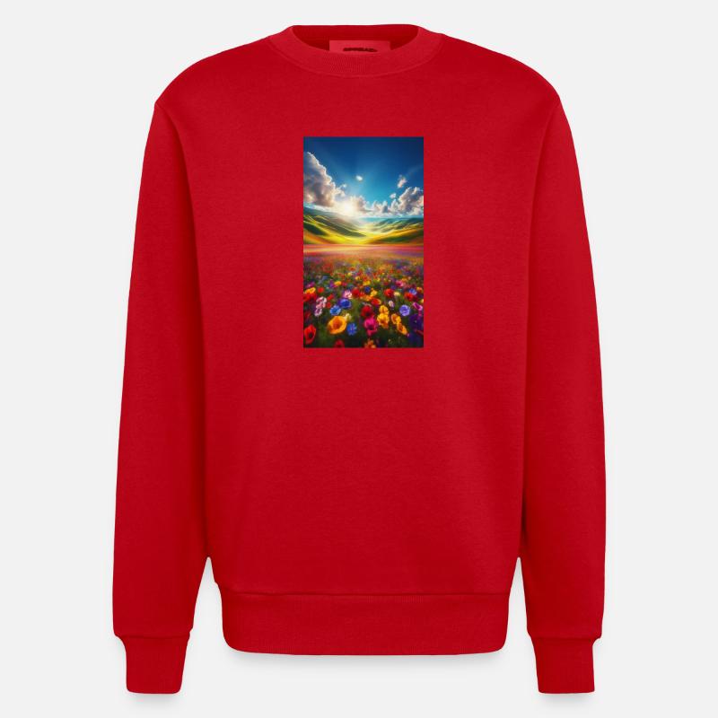 Regenbogenwiese im Sonnenlicht - Heavyweight Oversized Organic Crew Neck Made in EU - Rot