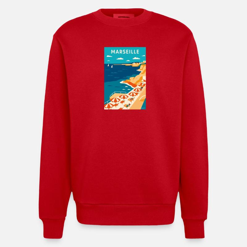 Marseille Côte Azur Plage - Sweat bio épais oversize fabriqué en UE - rouge