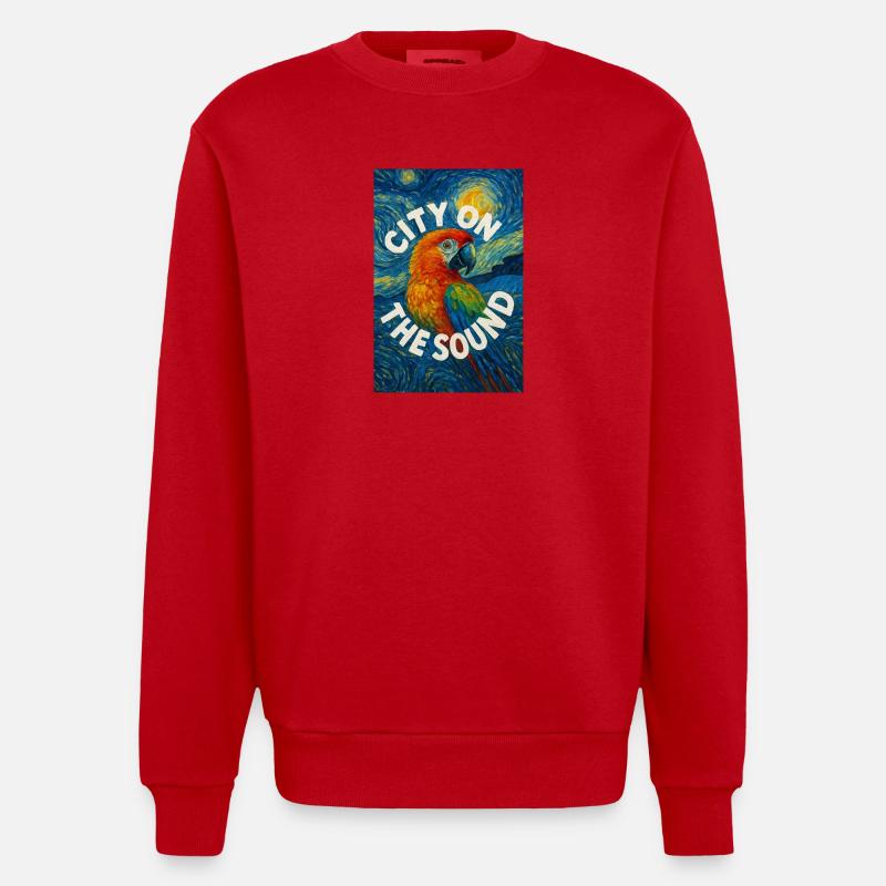 Vibrant_Macaw_Amidst_Swirling_Post-Impressionis - Sweat bio épais oversize fabriqué en UE - rouge