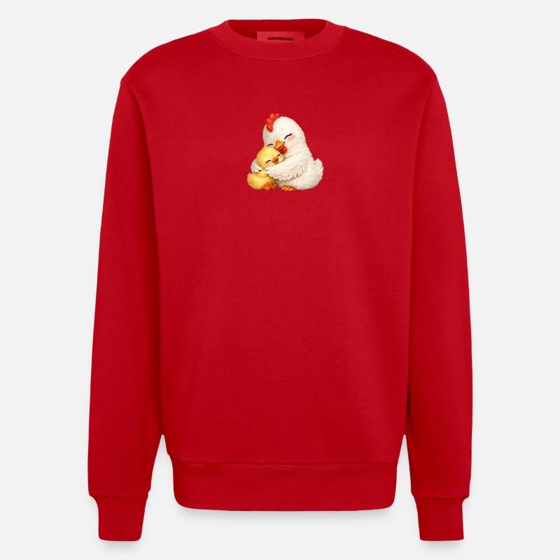 Maman Poule câline son bébé - Sweat bio épais oversize fabriqué en UE - rouge