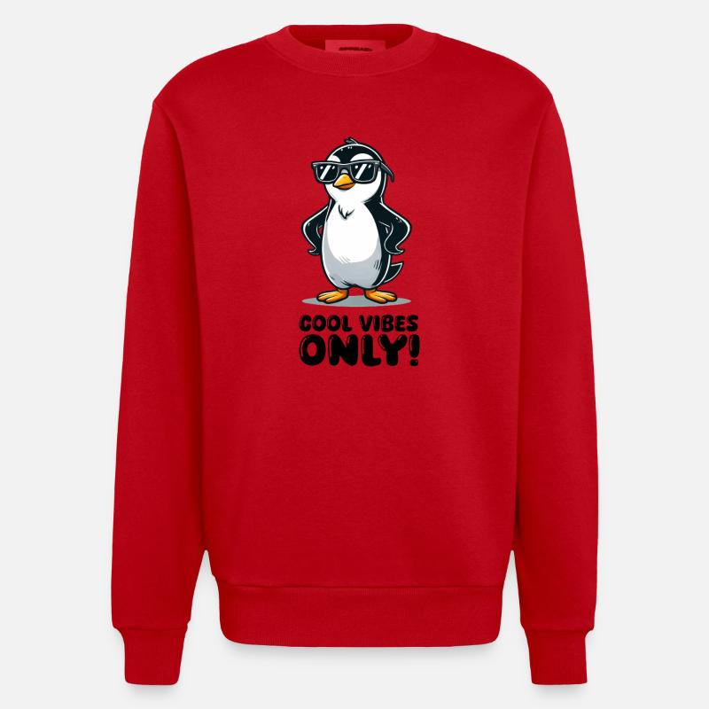 pinguin comic cool - Heavyweight Oversized Organic Crew Neck Made in EU - Rot