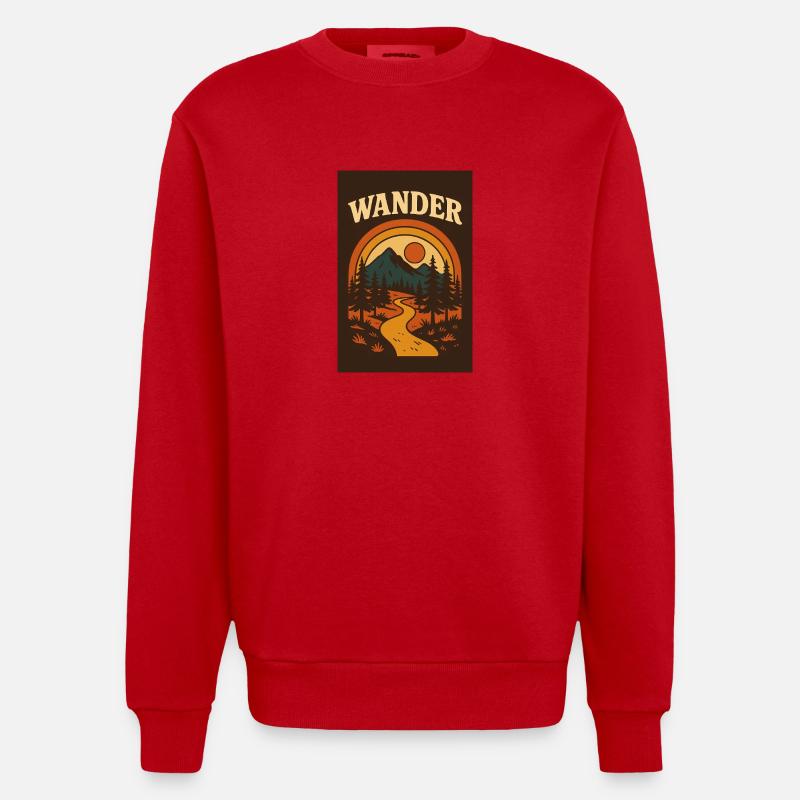 Wanderlust - Chemin rétro vers l’aventure - Sweat bio épais oversize fabriqué en UE - rouge
