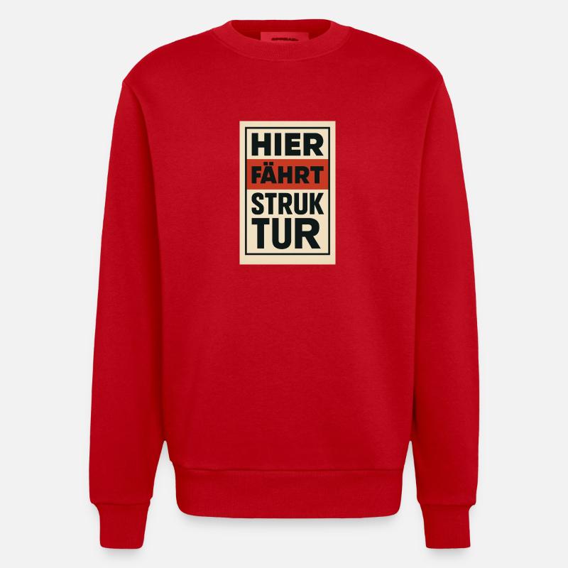 Here Drives Structure 1930s Poster - Heavyweight Oversized Organic Crew Neck Made in EU - red