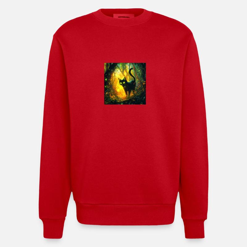 FANTASY Forest Cat - Heavyweight Oversized Organic Crew Neck Made in EU - Rot