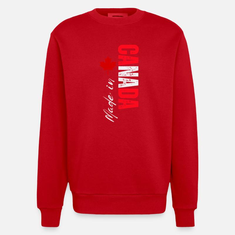 Made in Canada, vertical design - Heavyweight Oversized Organic Crew Neck Made in EU - red