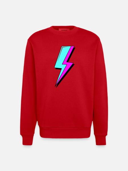 Psychedelic Neon Lightning - Heavyweight Oversized Organic Crew Neck Made in EU - red