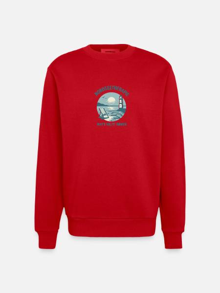 Nordseetherapie - Watt hilft immer - Heavyweight Oversized Organic Crew Neck Made in EU - Rot