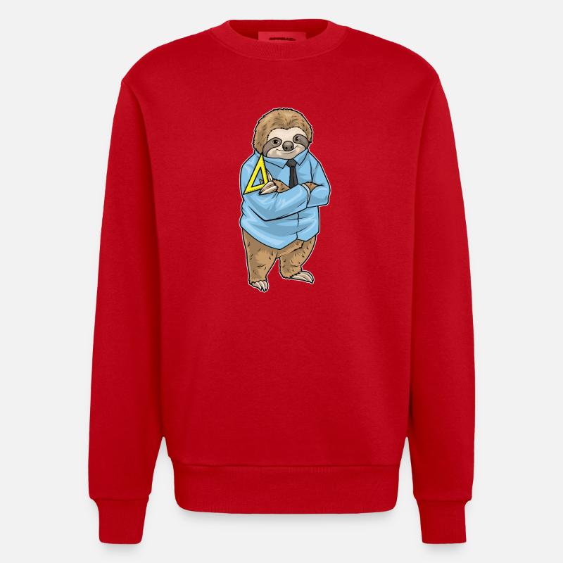Sloth Math Teacher Triangle - Heavyweight Oversized Organic Crew Neck Made in EU - red