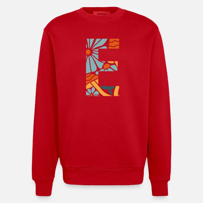 Buchstabe e Blumen groovy Geschenkidee - Heavyweight Oversized Organic Crew Neck Made in EU - Rot
