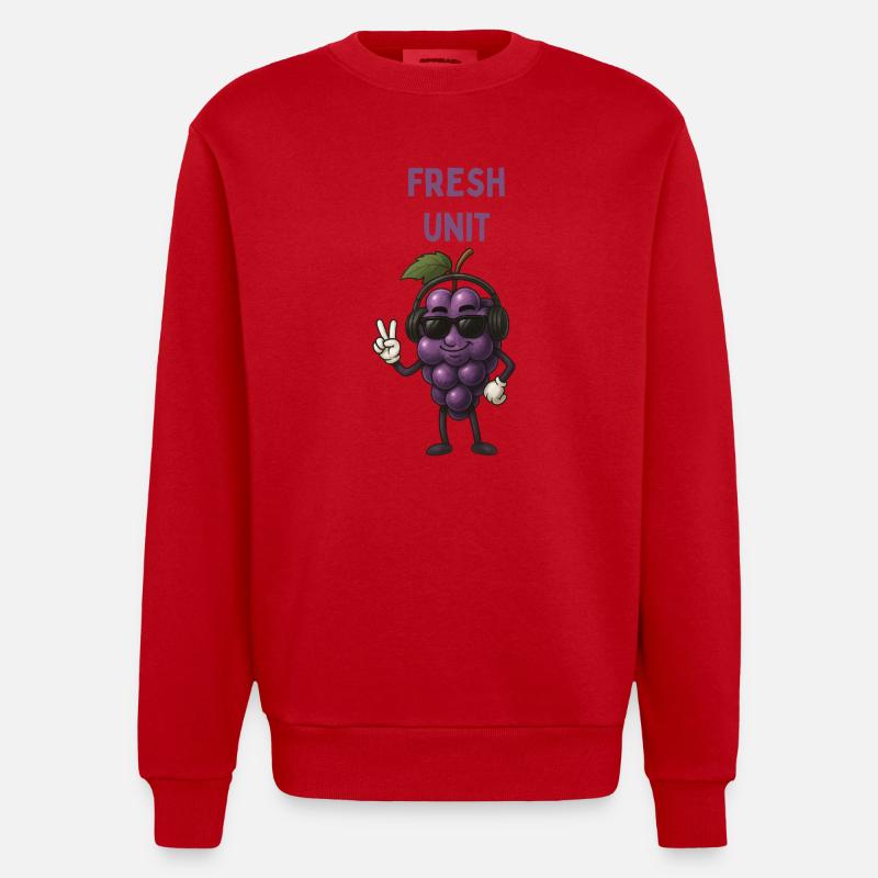 FRESH UNIT Traube mit Kopfhörern - Heavyweight Oversized Organic Crew Neck Made in EU - Rot