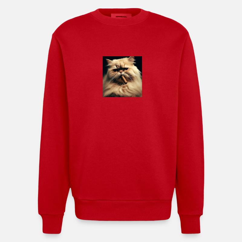 Chat persan Negan avec cigare - Sweat bio épais oversize fabriqué en UE - rouge