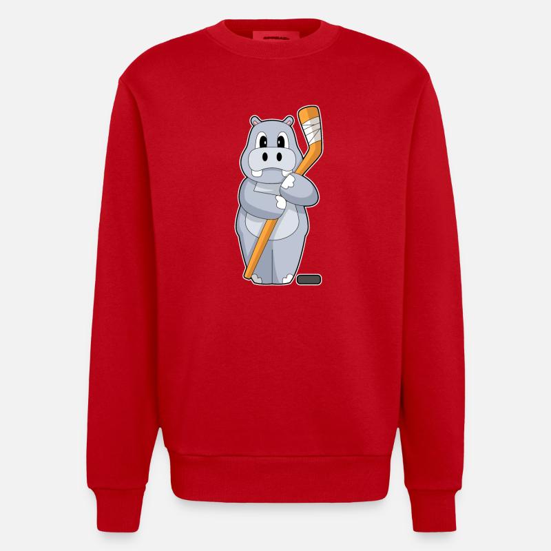 Nilpferd Eishockey Eishockeyschläger - Heavyweight Oversized Organic Crew Neck Made in EU - Rot