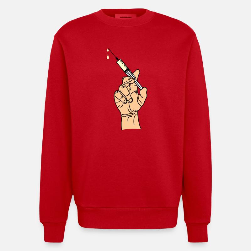 Main avec seringue d’évacuation 5 - Sweat bio épais oversize fabriqué en UE - rouge