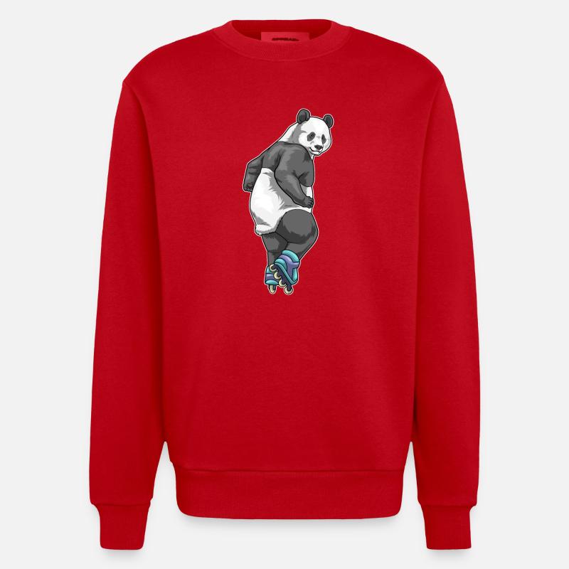 Panda Inline skating Rollschuhe - Heavyweight Oversized Organic Crew Neck Made in EU - Rot