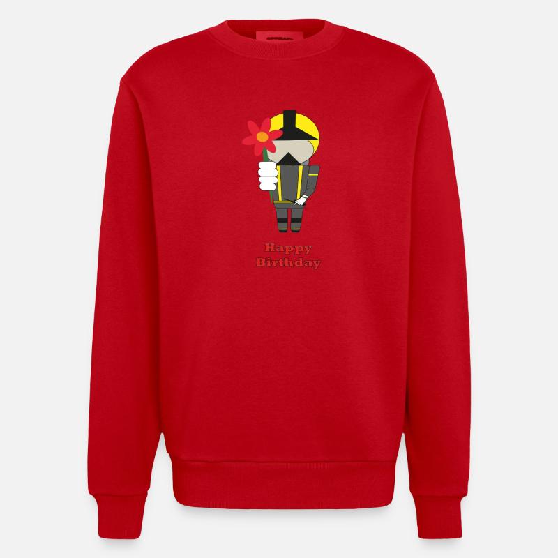Joyeux anniversaire - avec des fleurs - Pompiers - Sweat bio épais oversize fabriqué en UE - rouge