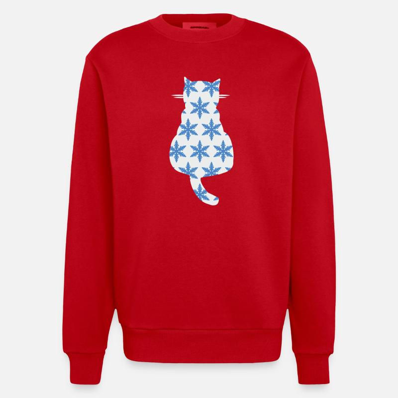 Katze mit Schneeflocken - Heavyweight Oversized Organic Crew Neck Made in EU - Rot