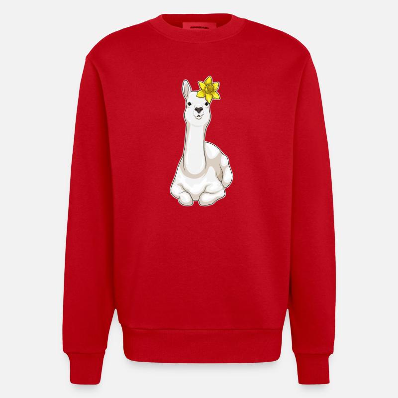 Lama Fleurs de Jonquille - Sweat bio épais oversize fabriqué en UE - rouge