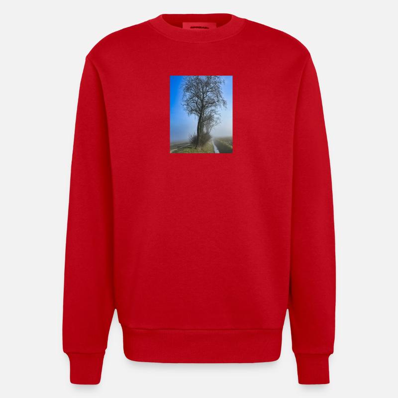 Lonely tree in morning mist - Heavyweight Oversized Organic Crew Neck Made in EU - red