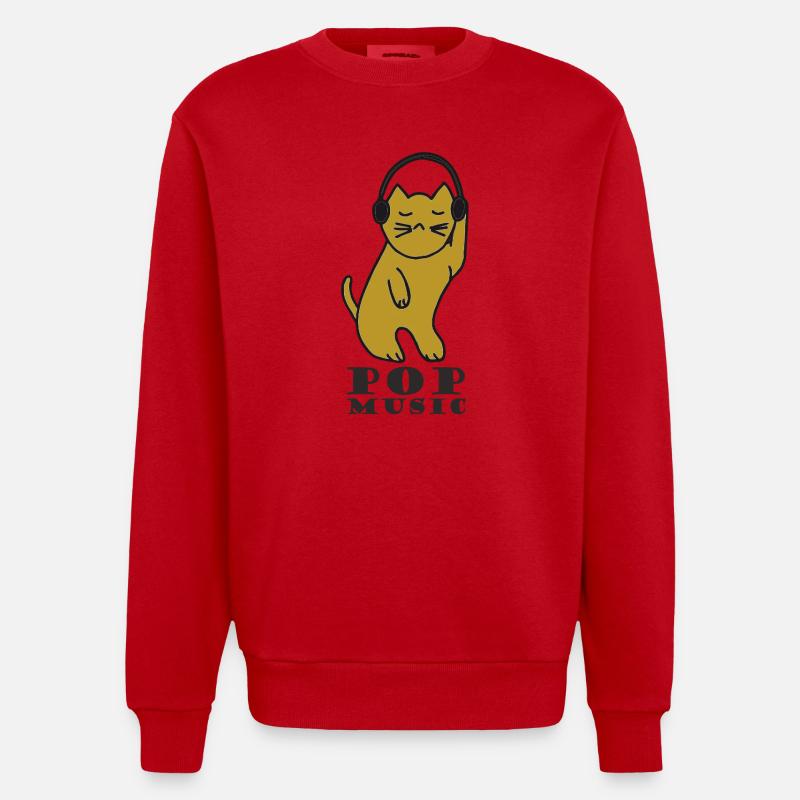 DJ chat avec un casque - Sweat bio épais oversize fabriqué en UE - rouge