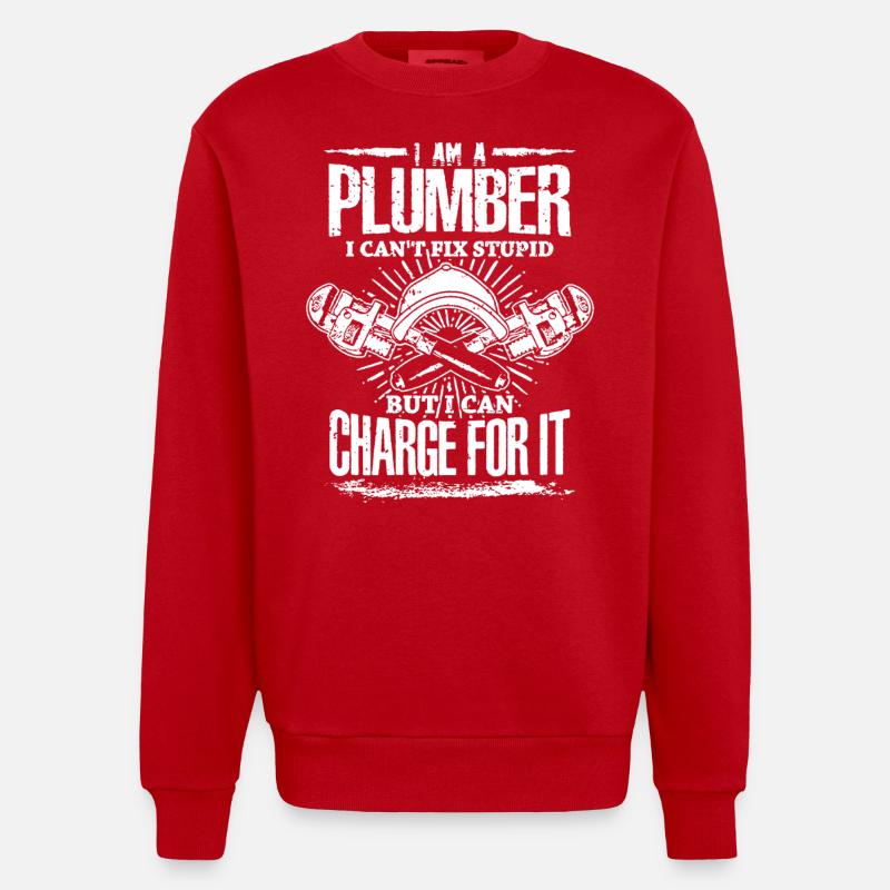 Plumber Can't Fix Stupid - Heavyweight Oversized Organic Crew Neck Made in EU - red
