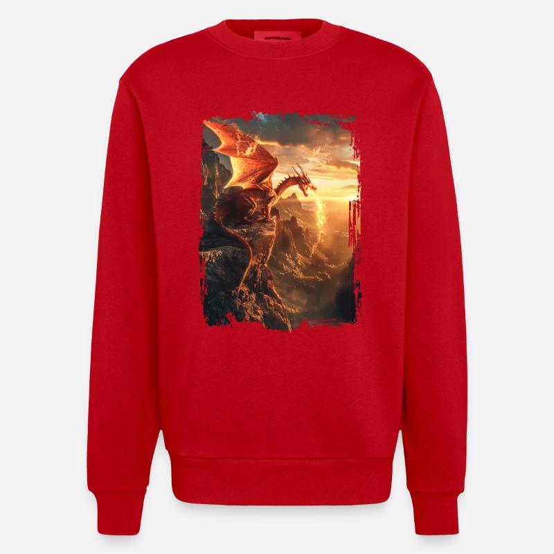Drachen - Heavyweight Oversized Organic Crew Neck Made in EU - Rot