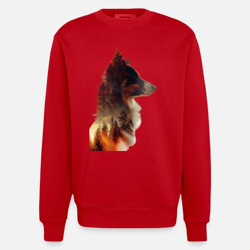 Border Collie - Sweat bio épais oversize fabriqué en UE - rouge