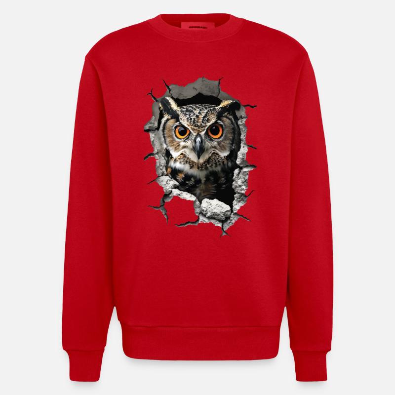 Owl - Heavyweight Oversized Organic Crew Neck Made in EU - red
