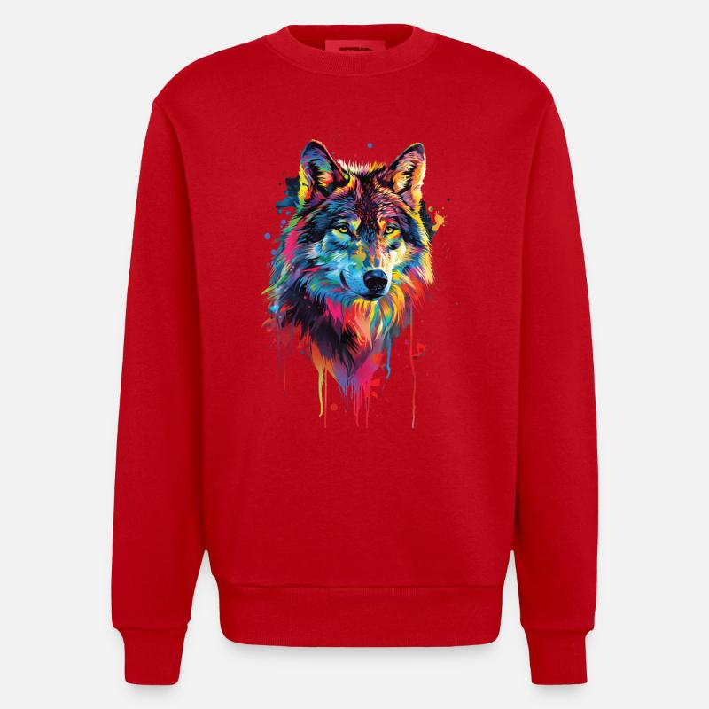 Wolf - Heavyweight Oversized Organic Crew Neck Made in EU - red