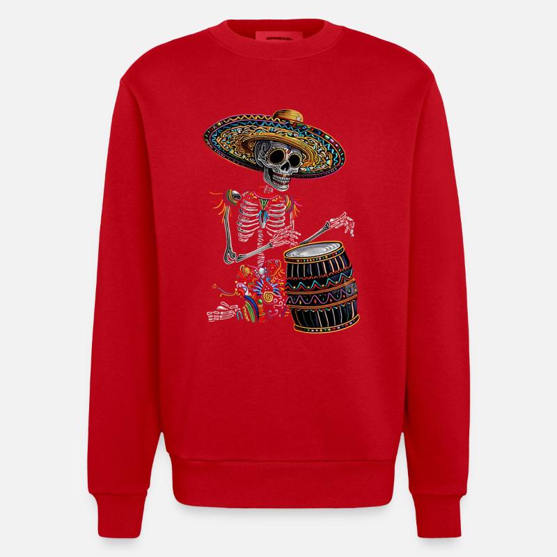 Tambours squelettes mexicains - Sweat bio épais oversize fabriqué en UE - rouge