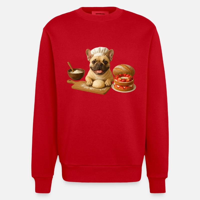 Bouledogue français Gâteau Biscuits - Sweat bio épais oversize fabriqué en UE - rouge