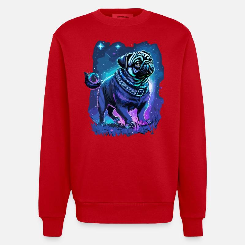 Mops Hund Mitternachtszauber - Heavyweight Oversized Organic Crew Neck Made in EU - Rot