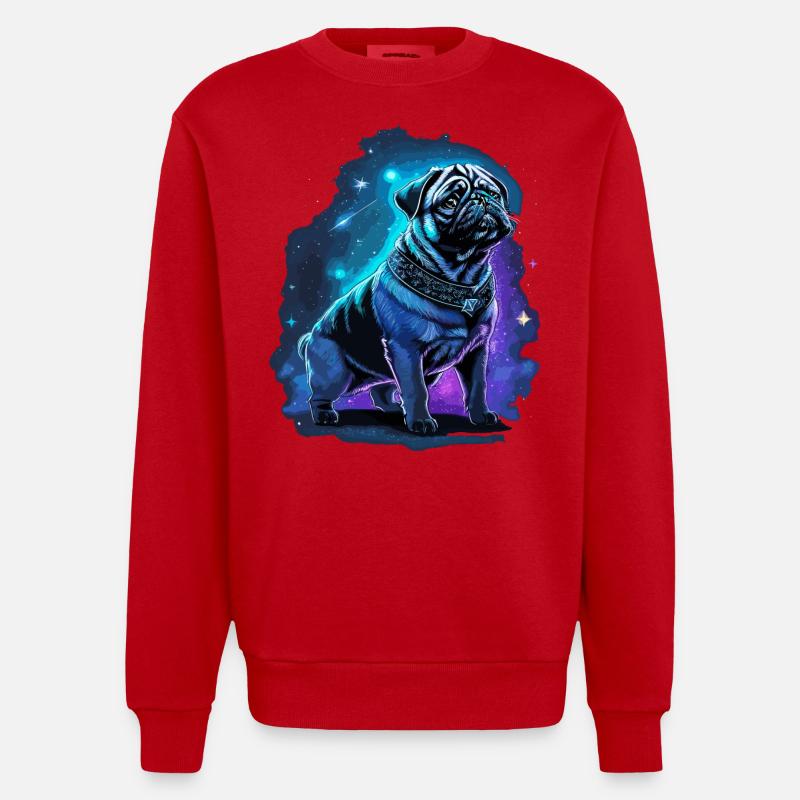 Neon Mops Hund Mitternachtszauber - Heavyweight Oversized Organic Crew Neck Made in EU - Rot