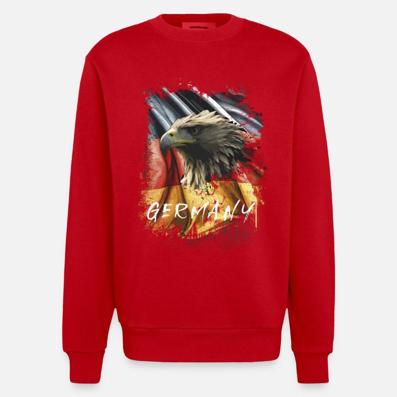 Germany Eagle Eagle Head Gift - Heavyweight Oversized Organic Crew Neck Made in EU - red