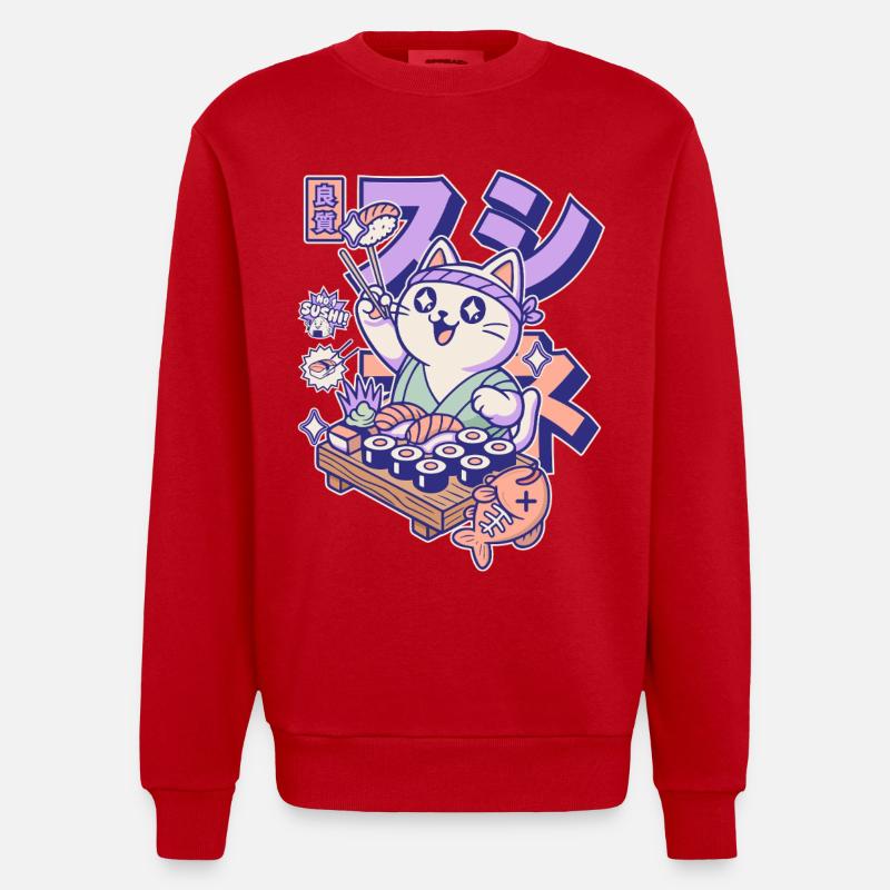 Sushi Chef Cat - Sweat bio épais oversize fabriqué en UE - rouge