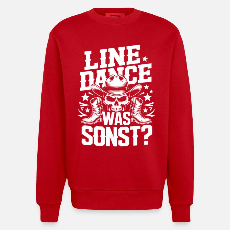 Line Dance Schädel Cowboy - Heavyweight Oversized Organic Crew Neck Made in EU - Rot