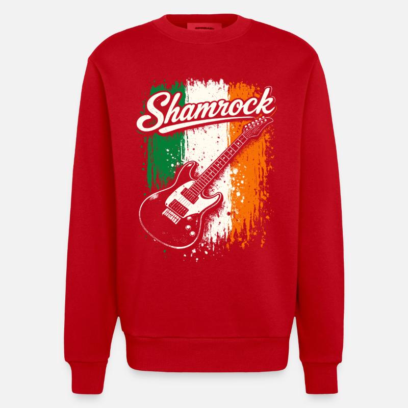 St Patrick E-Gitarre Irish Flag Rock - Heavyweight Oversized Organic Crew Neck Made in EU - Rot