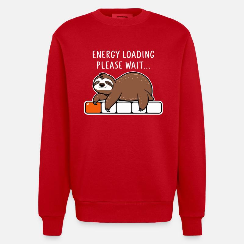 Faultier Energy Loading Please Wait - Heavyweight Oversized Organic Crew Neck Made in EU - Rot