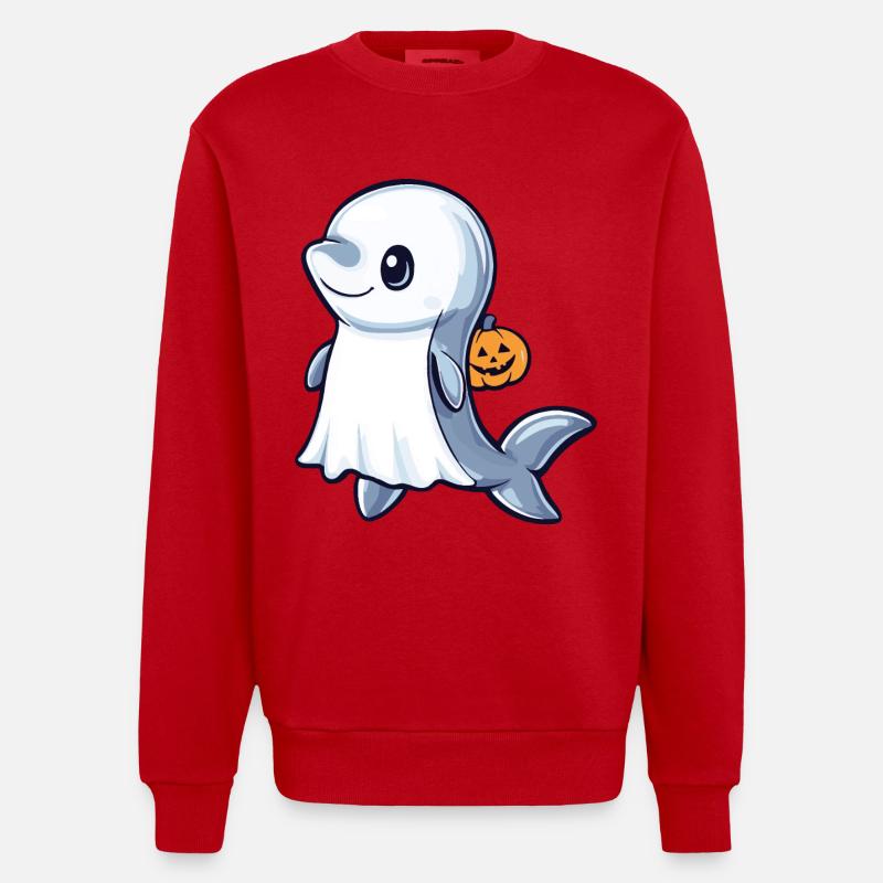 Dolphin Halloween Comic Ghost - Heavyweight Oversized Organic Crew Neck Made in EU - red