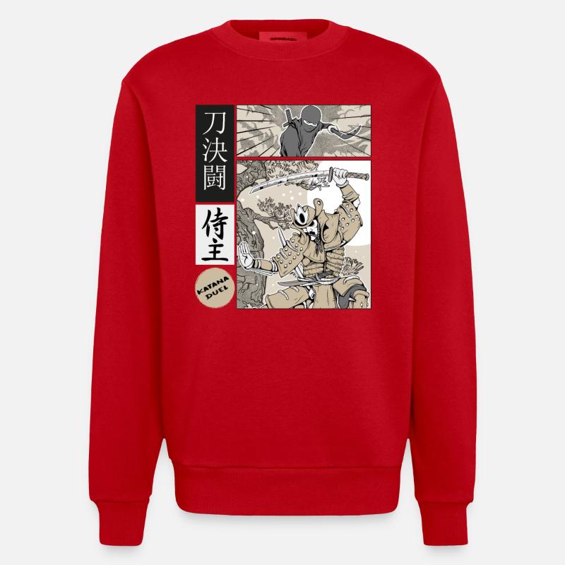Samurai Katana Duel vs Ninja - Sweat bio épais oversize fabriqué en UE - rouge